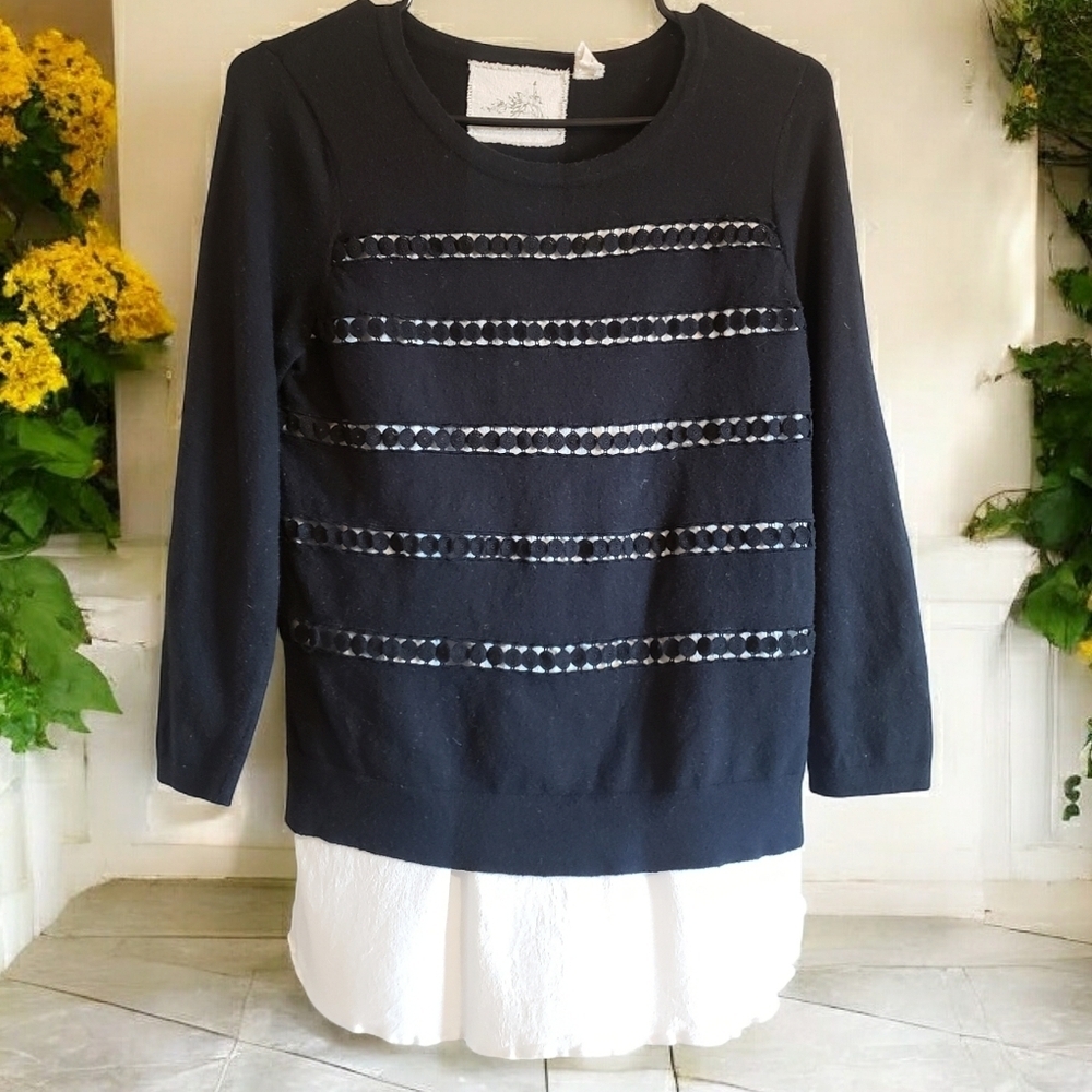 Anthropologie Angel of the North Sweater Womens XS Black White Layered Pullover